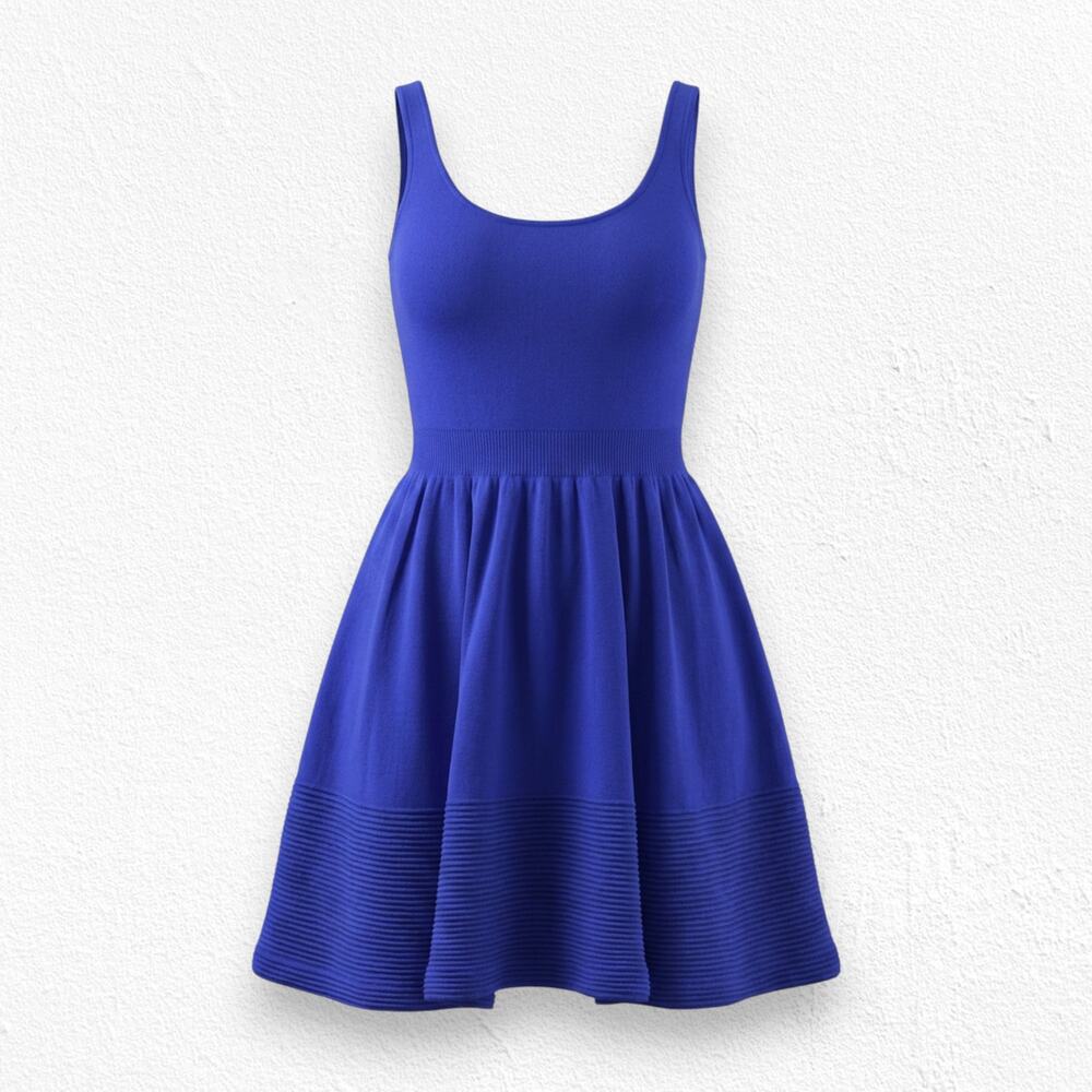 Kate Spade Cobalt Blue Wool Fit & Flare Dress Scoop Neck Knit 2010s Size XS